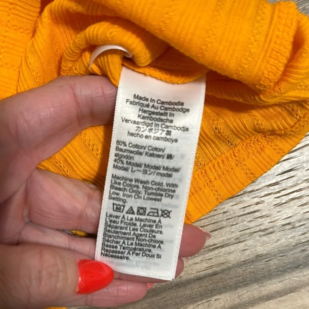 J. CREW Women’s Plus 3X Ribbed Pointelle Knit Fitted Cap-sleeve Shirt Orange